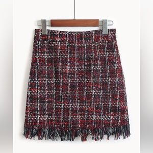 Cute Tweed Fringe Mini Skirt